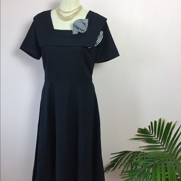 Navy Blue Bettie Page Dress (L-XL) - Picture 2 of 7